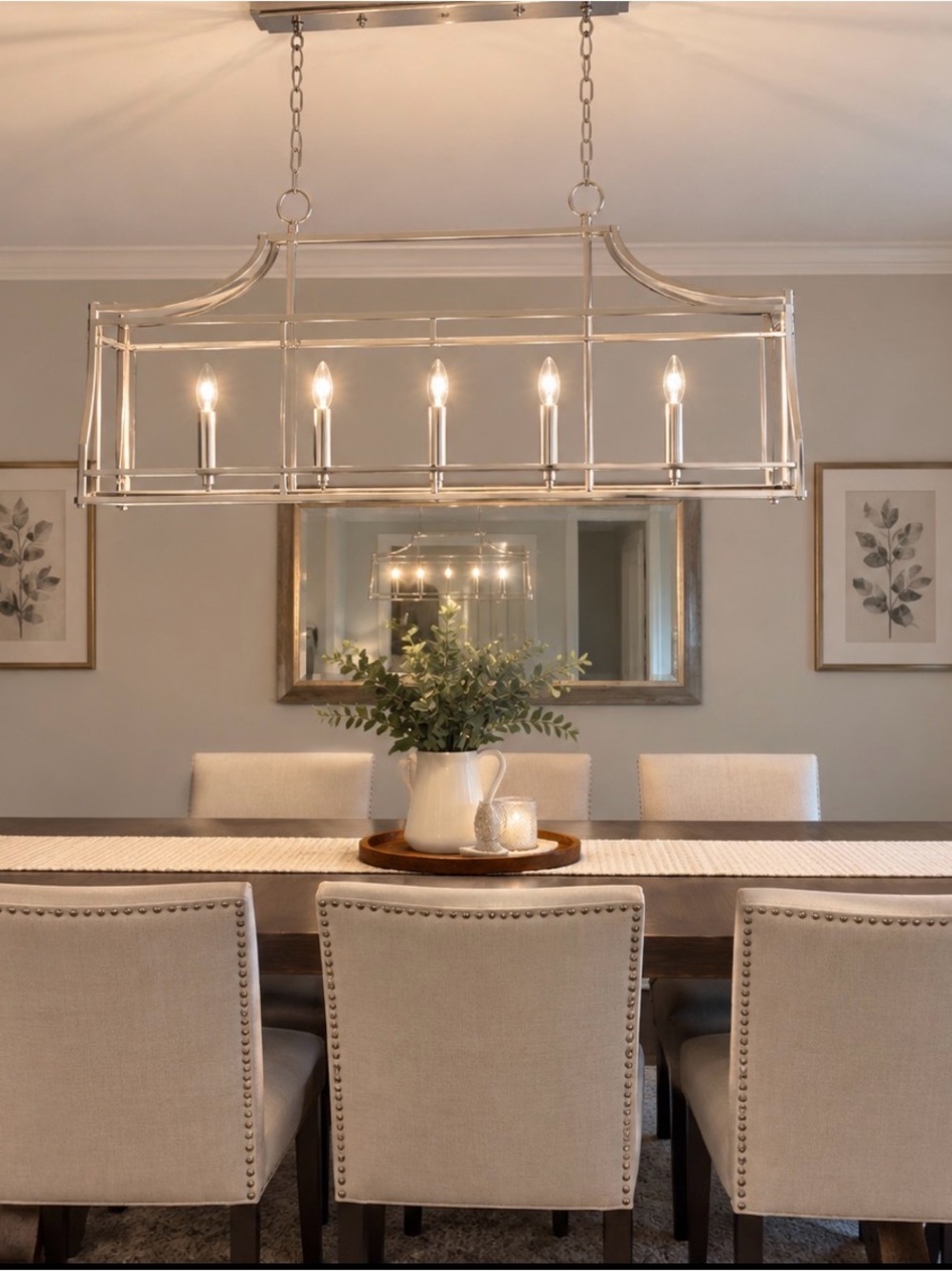 Modern Rectangular Silver Chandelier Pendant Light - Elegant Dining Fixture